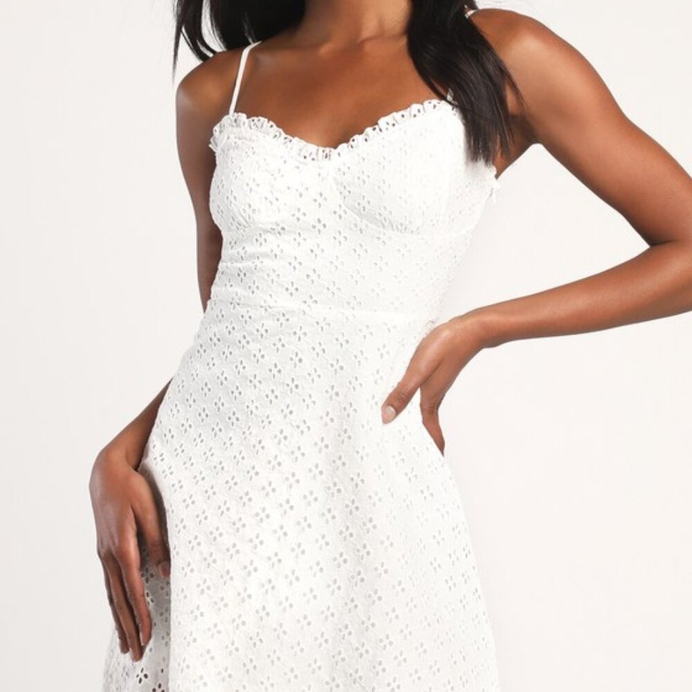 Lulus Friendly Flirtation White Sleeveless A-line Eyelet Mini Dress - Size XS
